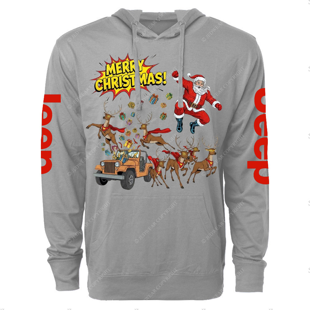 Santa Jp with Reindeer and Presents Boom Oversized Lightweight Hoodie