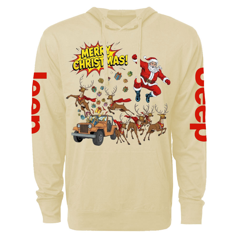 Santa Jp with Reindeer and Presents Boom Oversized Lightweight Hoodie