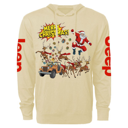 Santa Jp with Reindeer and Presents Boom Oversized Lightweight Hoodie