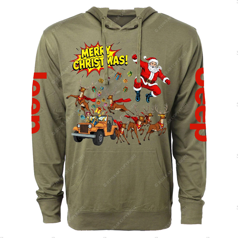 Santa Jp with Reindeer and Presents Boom Oversized Lightweight Hoodie