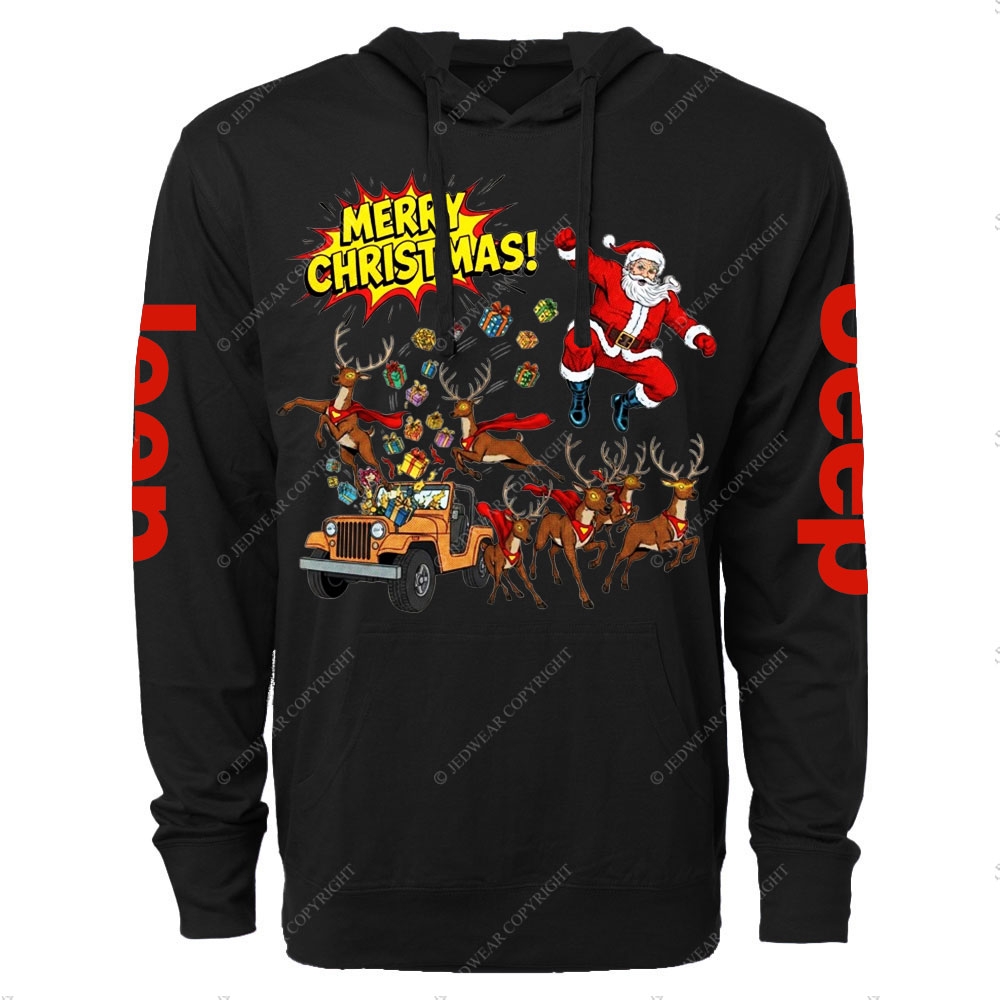 Santa Jp with Reindeer and Presents Boom Oversized Lightweight Hoodie