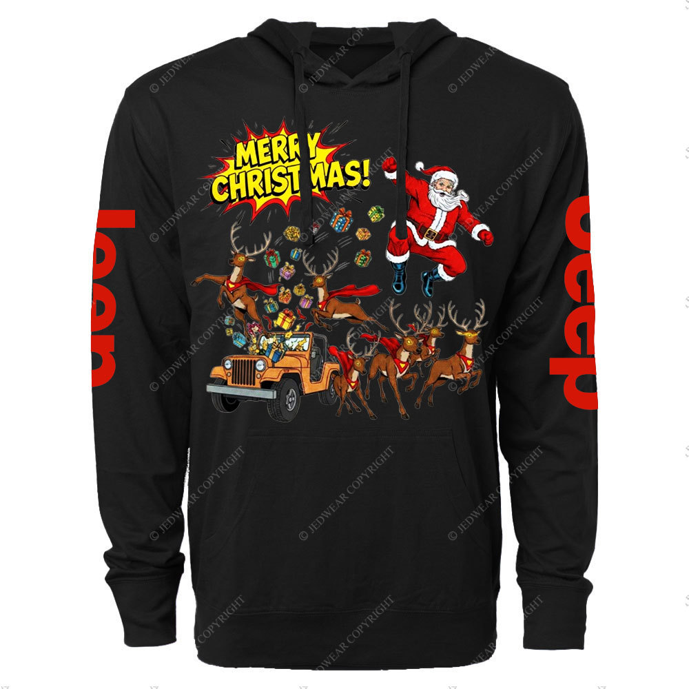 Santa Jp with Reindeer and Presents Boom Oversized Lightweight Hoodie
