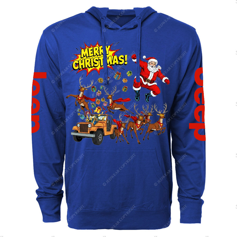 Santa Jp with Reindeer and Presents Boom Oversized Lightweight Hoodie