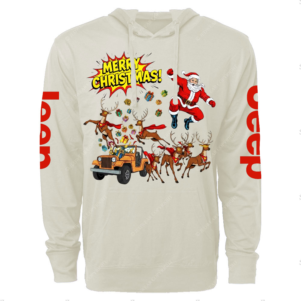 Santa Jp with Reindeer and Presents Boom Oversized Lightweight Hoodie