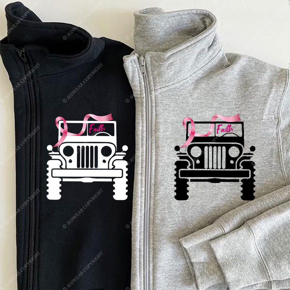 Faith Pink Ribbon Inspirational Breast Cancer Awareness Full-Zip Jacket Sweatshirt