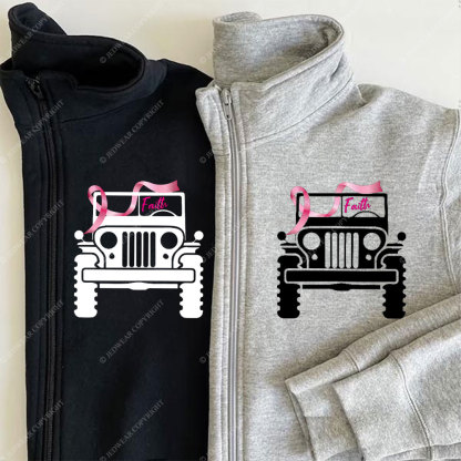 Faith Pink Ribbon Inspirational Breast Cancer Awareness Full-Zip Jacket Sweatshirt