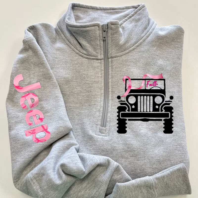 Faith Pink Ribbon Inspirational Breast Cancer Awareness Full-Zip Jacket Sweatshirt