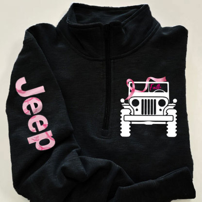 Faith Pink Ribbon Inspirational Breast Cancer Awareness Full-Zip Jacket Sweatshirt
