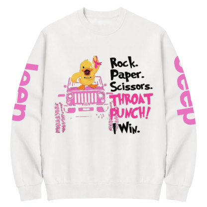 Jp Breast Cancer Rock Paper Scissor I Win Duck Crew Neck Sweatshirt