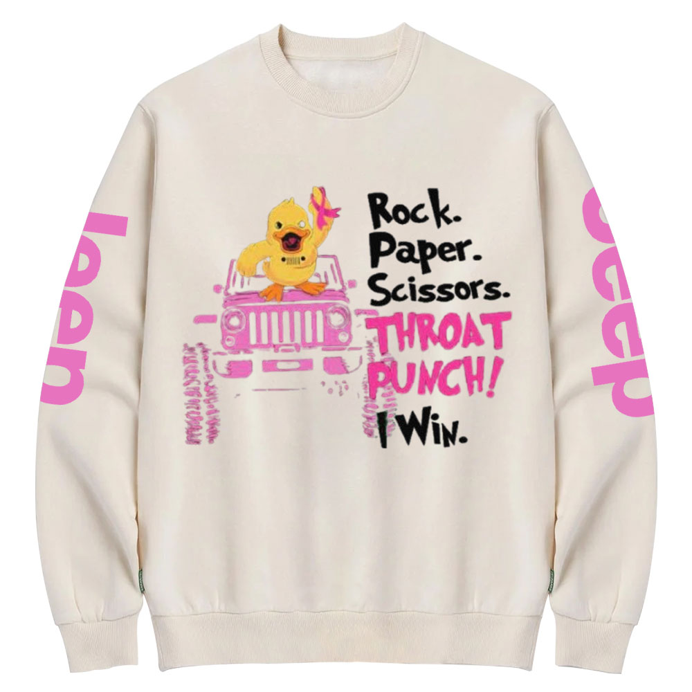 Jp Breast Cancer Rock Paper Scissor I Win Duck Crew Neck Sweatshirt