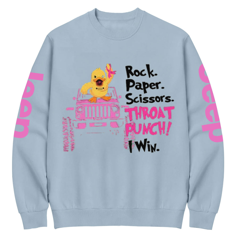 Jp Breast Cancer Rock Paper Scissor I Win Duck Crew Neck Sweatshirt