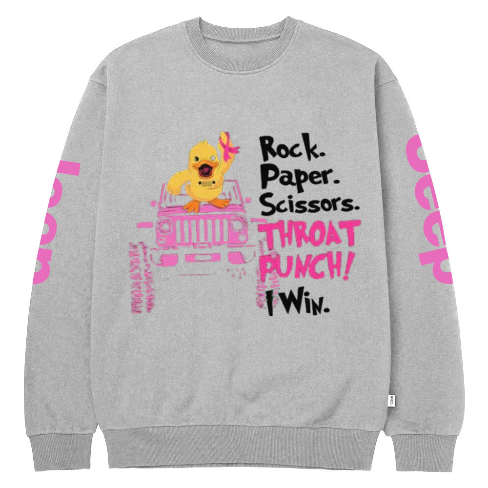 Jp Breast Cancer Rock Paper Scissor I Win Duck Crew Neck Sweatshirt