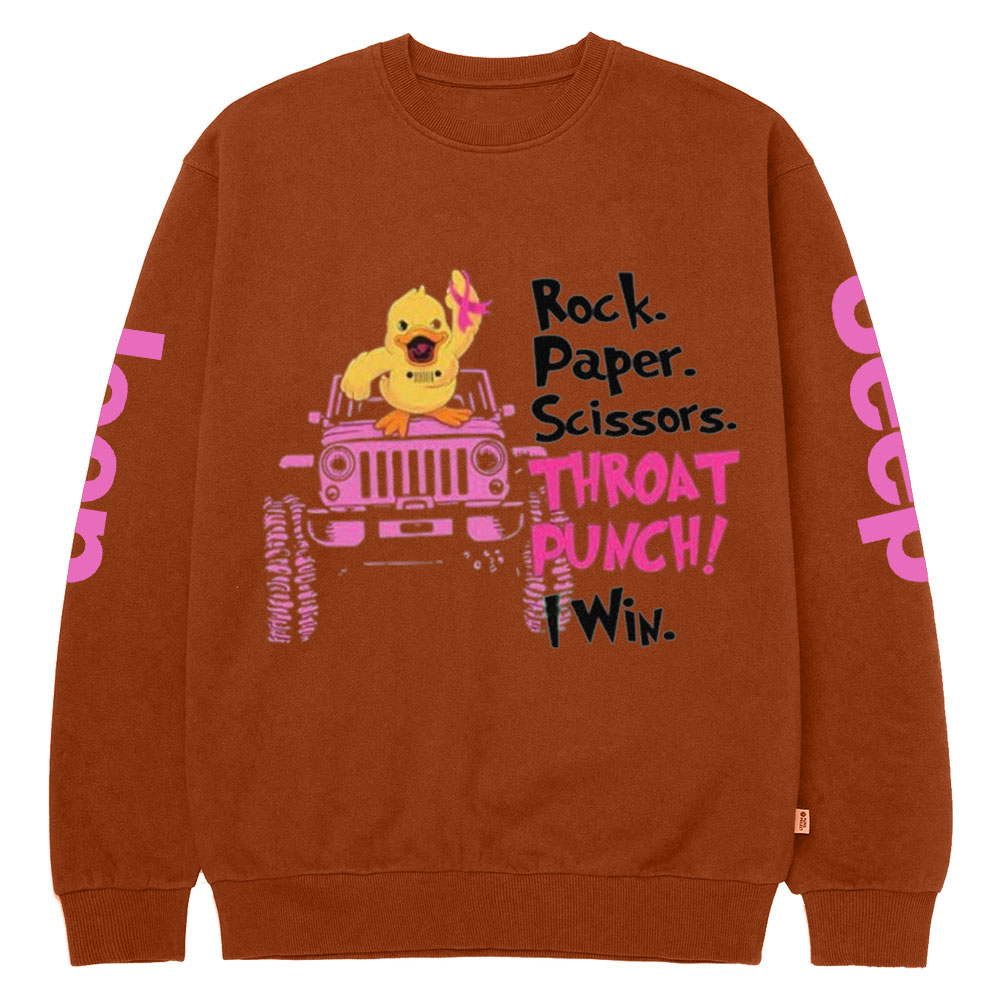 Jp Breast Cancer Rock Paper Scissor I Win Duck Crew Neck Sweatshirt
