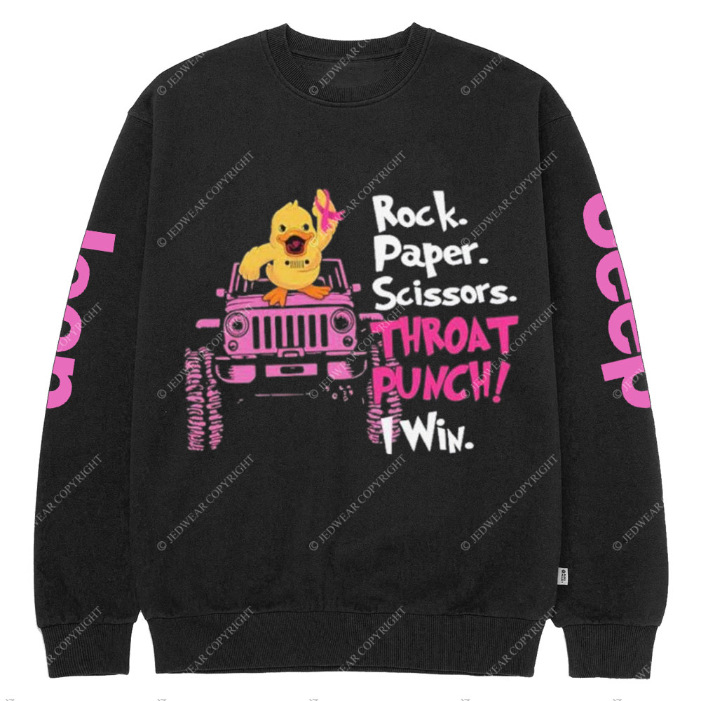 Jp Breast Cancer Rock Paper Scissor I Win Duck Crew Neck Sweatshirt