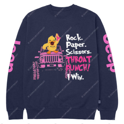 Jp Breast Cancer Rock Paper Scissor I Win Duck Crew Neck Sweatshirt