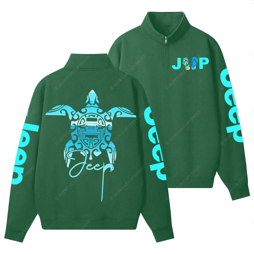 Sea Turtle Jp Print Double Printed Half-Zip Jacket Sweatshirt