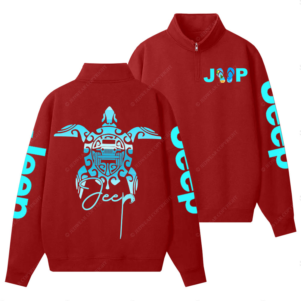 Sea Turtle Jp Print Double Printed Half-Zip Jacket Sweatshirt