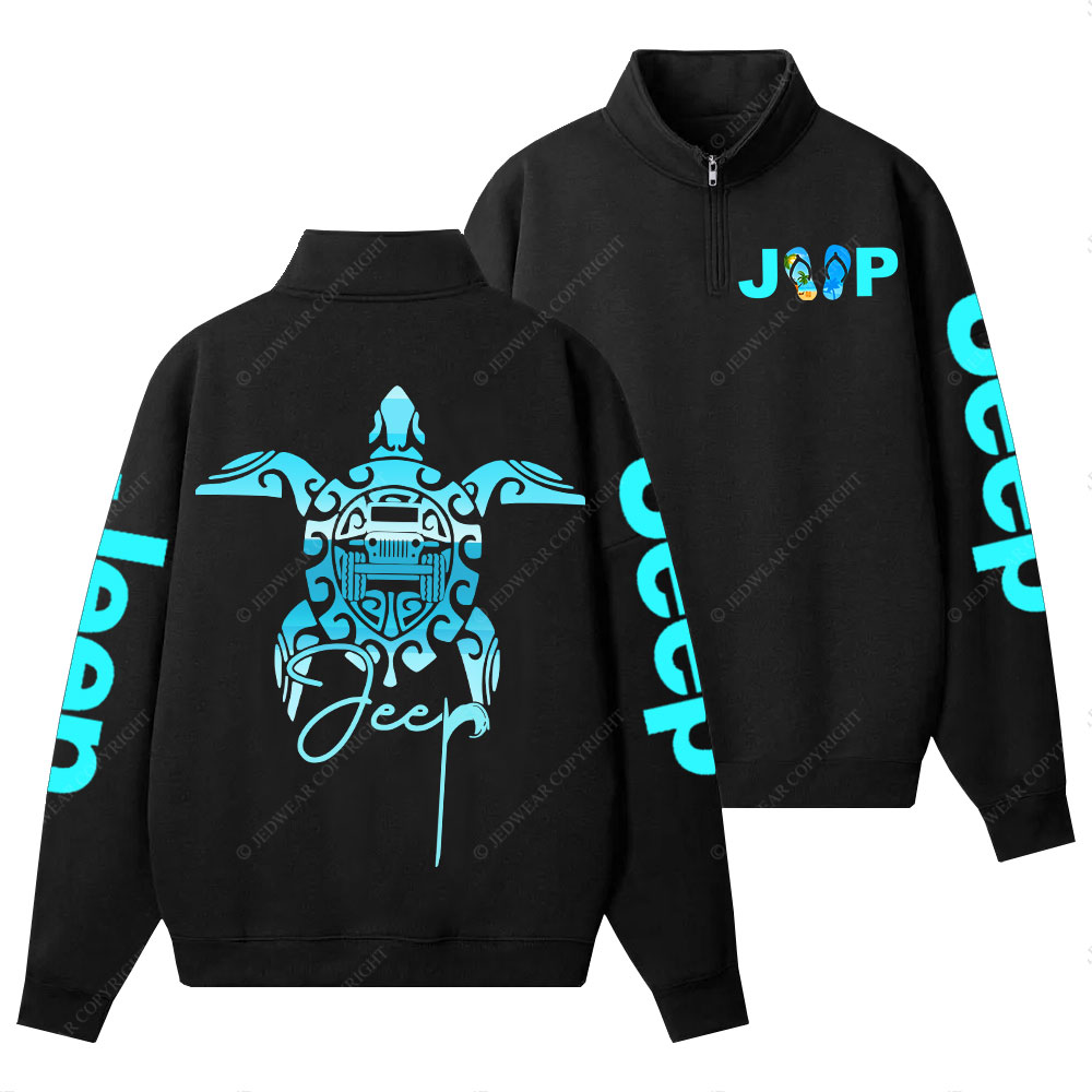 Sea Turtle Jp Print Double Printed Half-Zip Jacket Sweatshirt