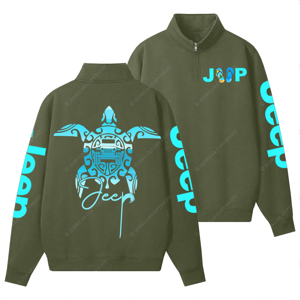 Sea Turtle Jp Print Double Printed Half-Zip Jacket Sweatshirt