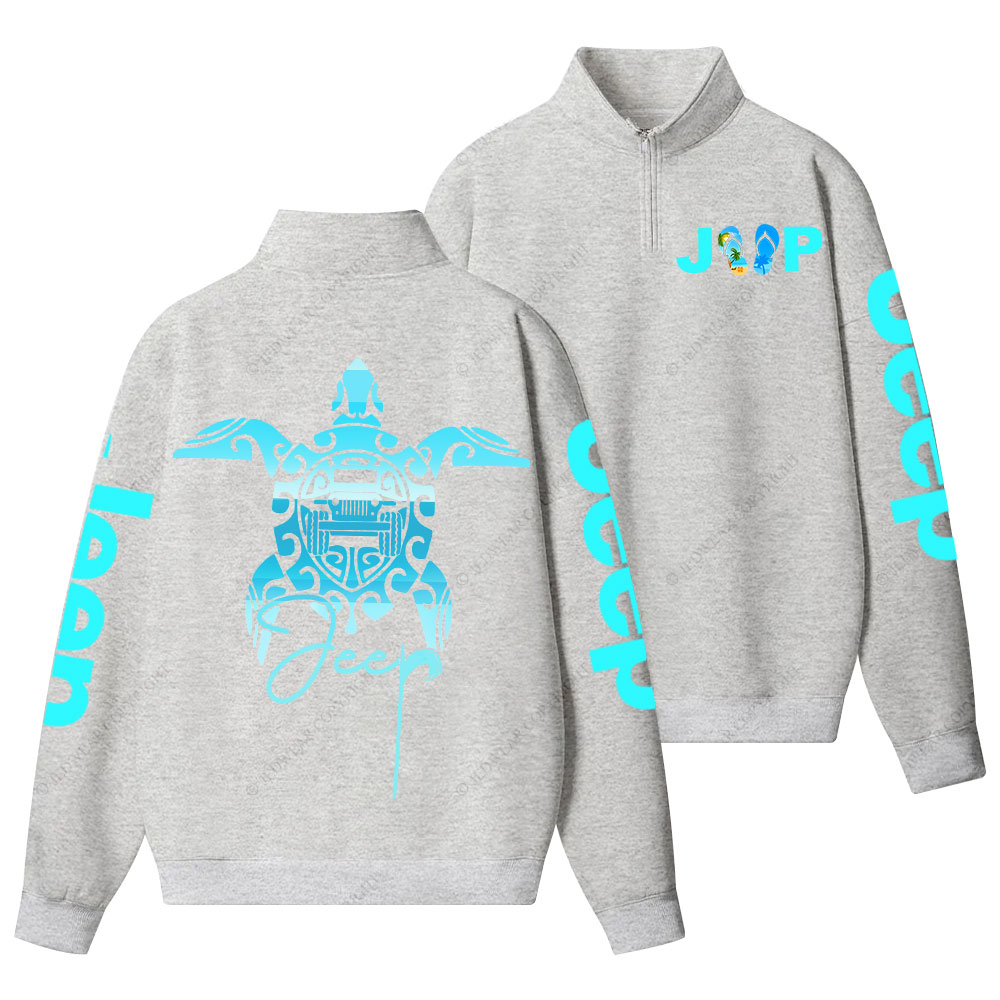Sea Turtle Jp Print Double Printed Half-Zip Jacket Sweatshirt