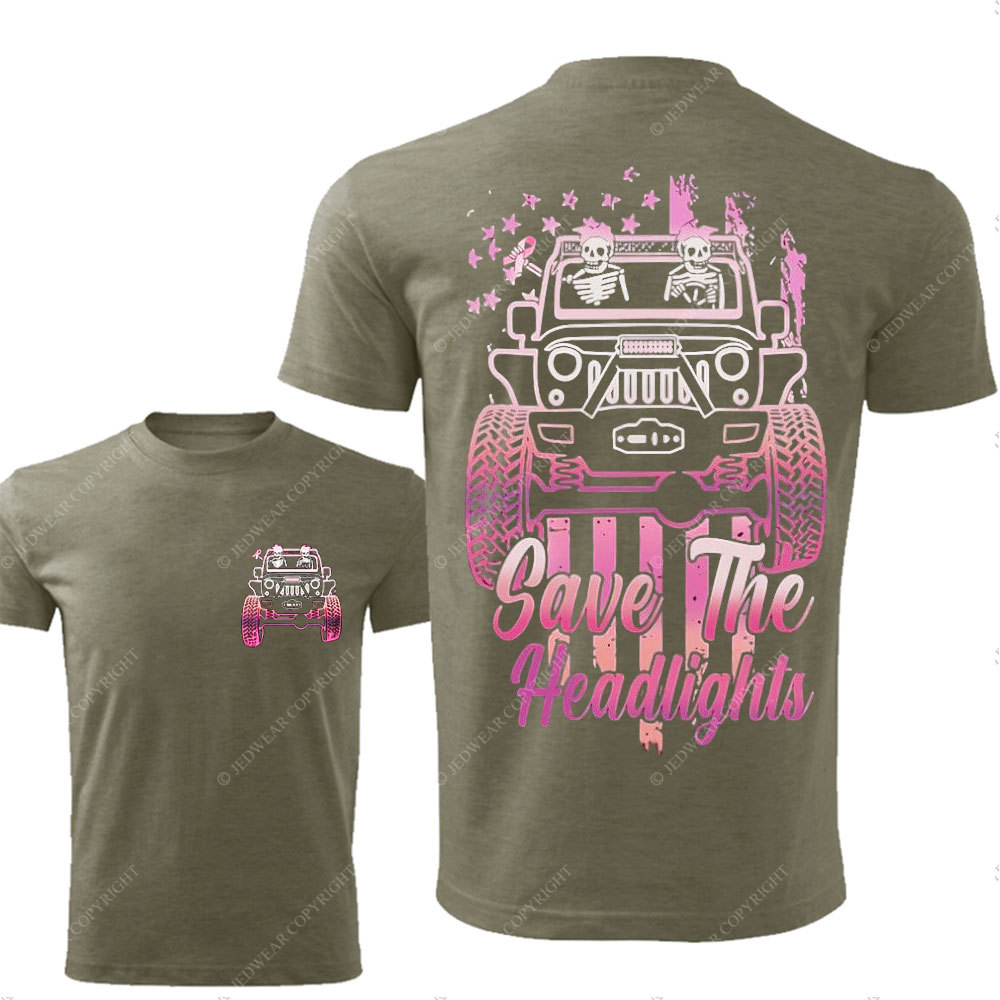 Save The Headlights Breast Cancer Awareness Couple Skull Driving Jp T-Shirt