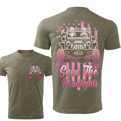 Save The Headlights Breast Cancer Awareness Couple Skull Driving Jp T-Shirt