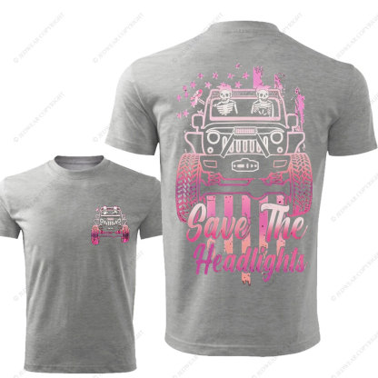 Save The Headlights Breast Cancer Awareness Couple Skull Driving Jp T-Shirt