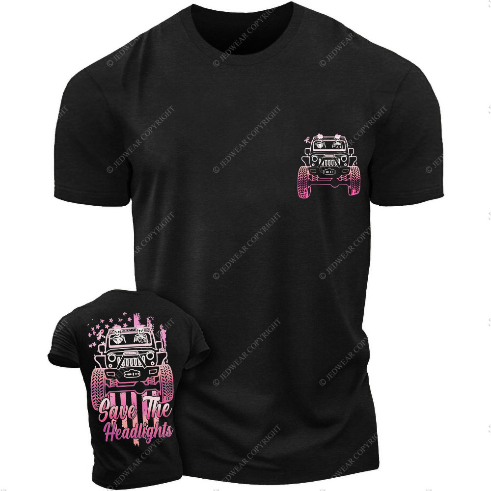 Save The Headlights Breast Cancer Awareness Couple Skull Driving Jp T-Shirt