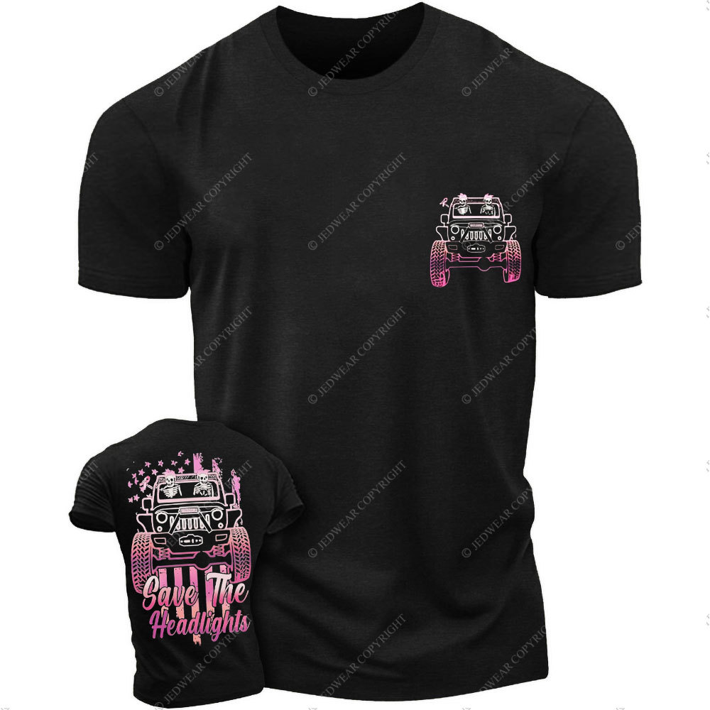 Save The Headlights Breast Cancer Awareness Couple Skull Driving Jp T-Shirt