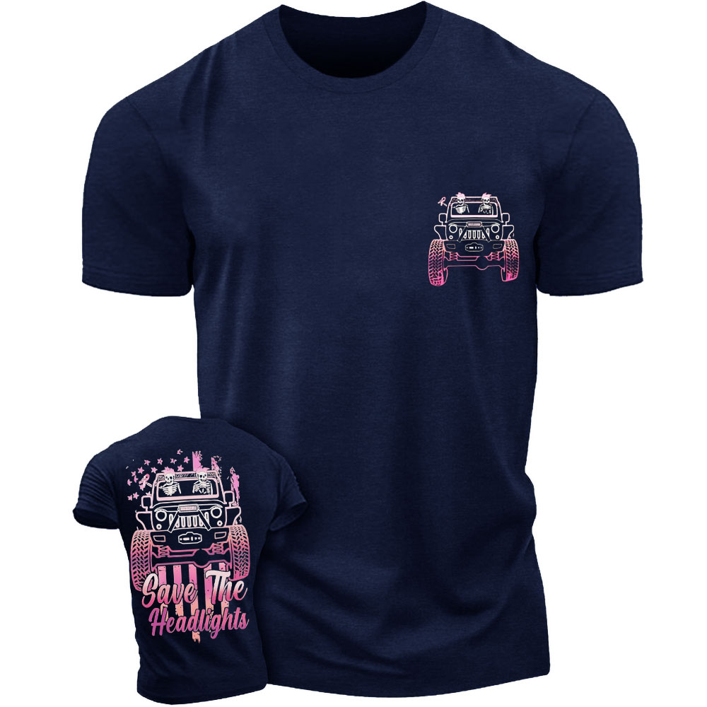 Save The Headlights Breast Cancer Awareness Couple Skull Driving Jp T-Shirt
