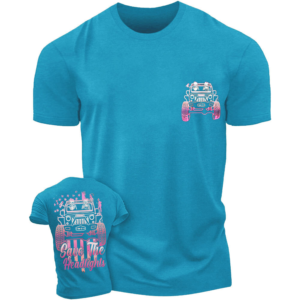Save The Headlights Breast Cancer Awareness Couple Skull Driving Jp T-Shirt