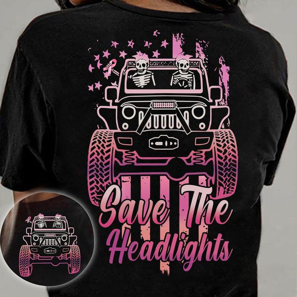Save The Headlights Breast Cancer Awareness Couple Skull Driving Jp T-Shirt