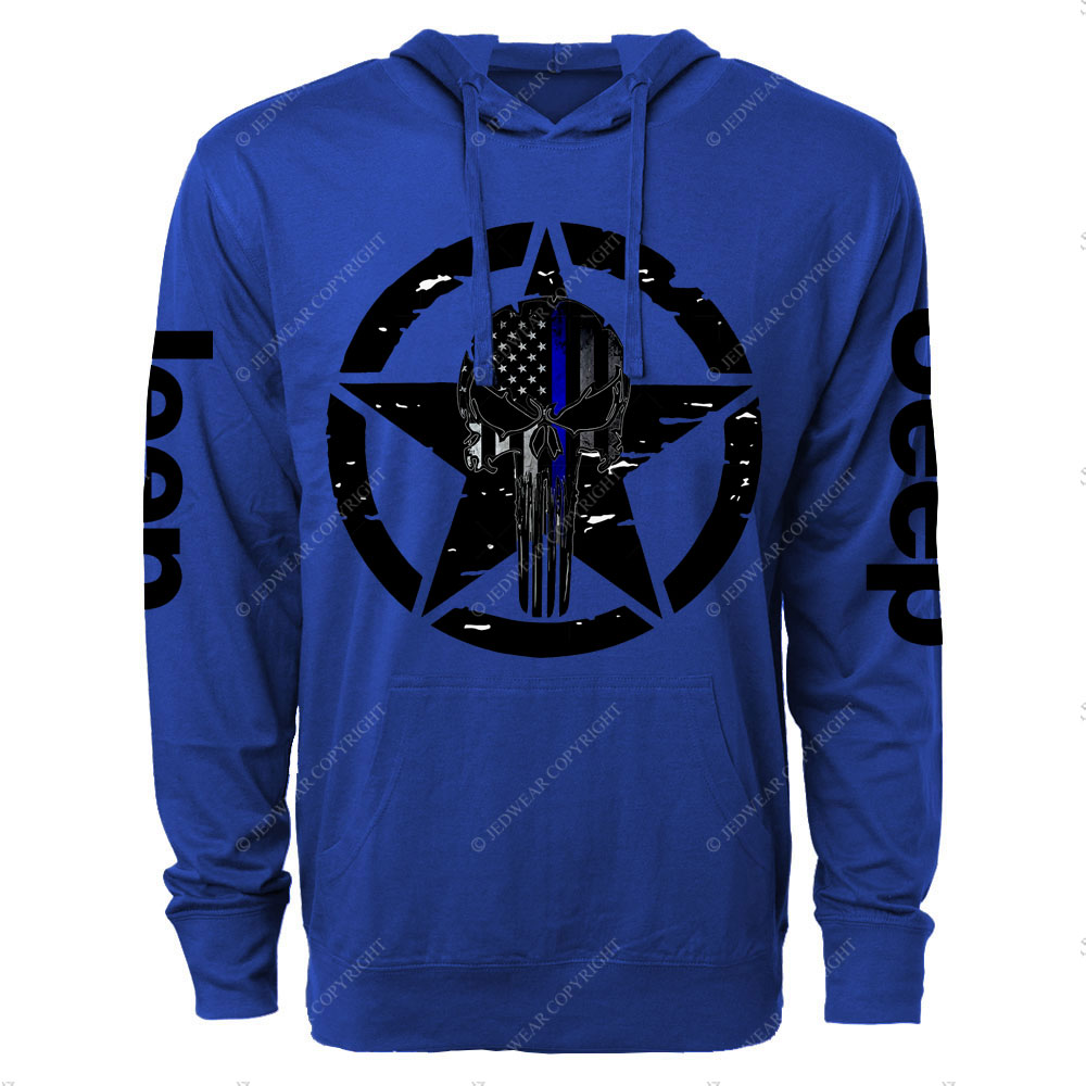 Thin Blue Line American Flag Off road Jp Skull Oversized Lightweight Hoodie