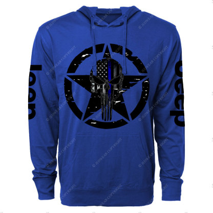 Thin Blue Line American Flag Off road Jp Skull Oversized Lightweight Hoodie