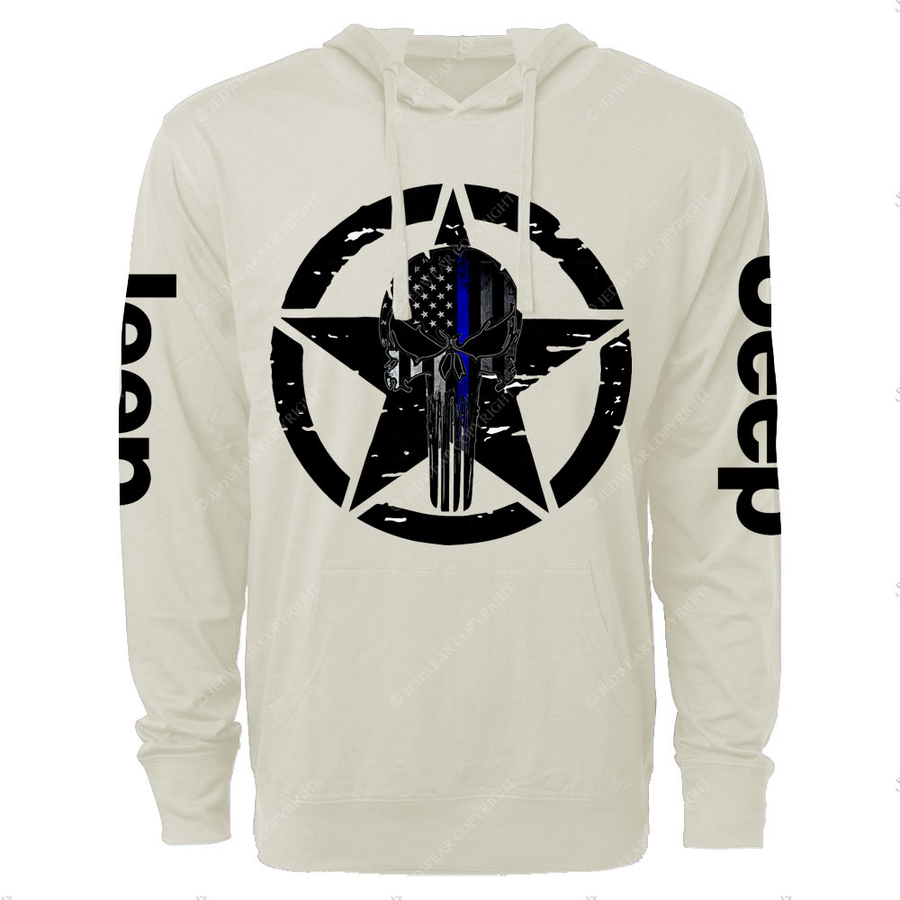 Thin Blue Line American Flag Off road Jp Skull Oversized Lightweight Hoodie