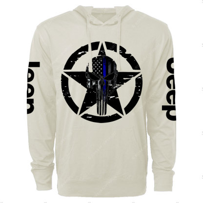 Thin Blue Line American Flag Off road Jp Skull Oversized Lightweight Hoodie