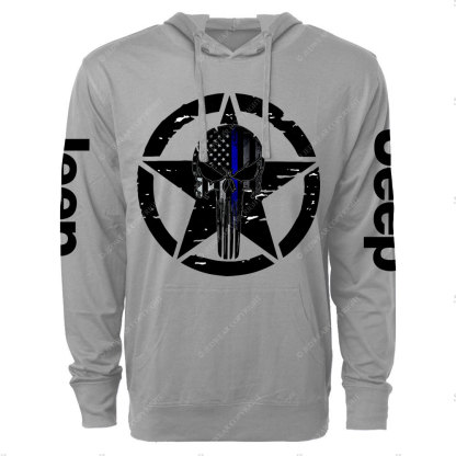Thin Blue Line American Flag Off road Jp Skull Oversized Lightweight Hoodie