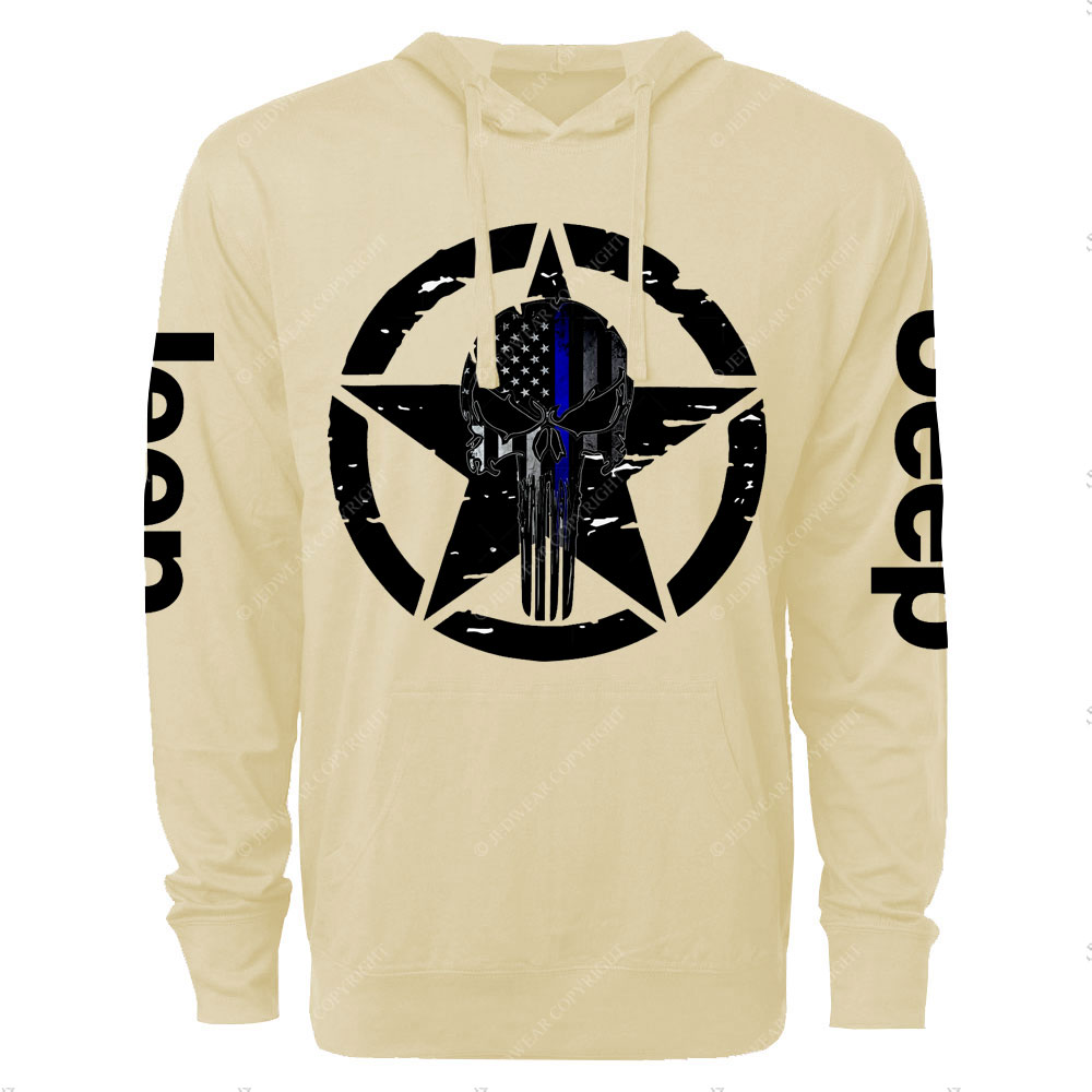 Thin Blue Line American Flag Off road Jp Skull Oversized Lightweight Hoodie