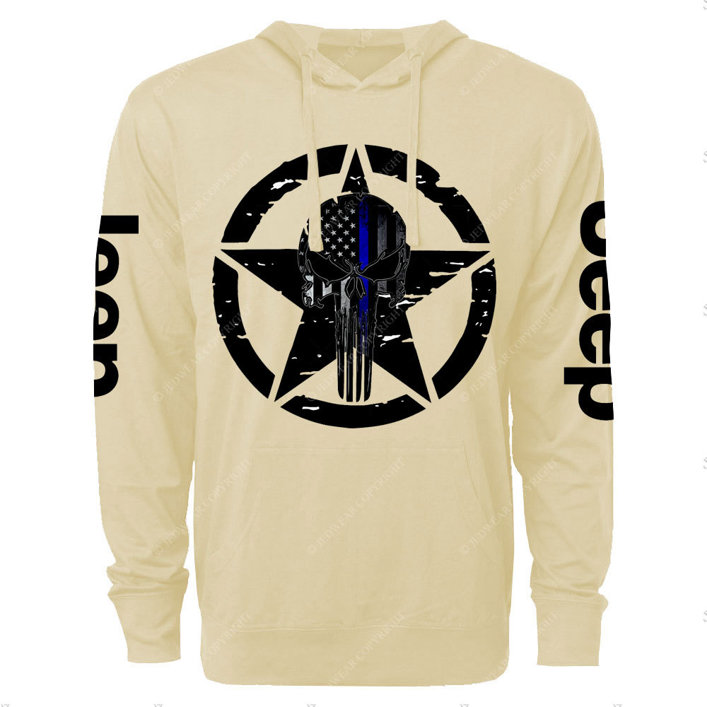 Thin Blue Line American Flag Off road Jp Skull Oversized Lightweight Hoodie
