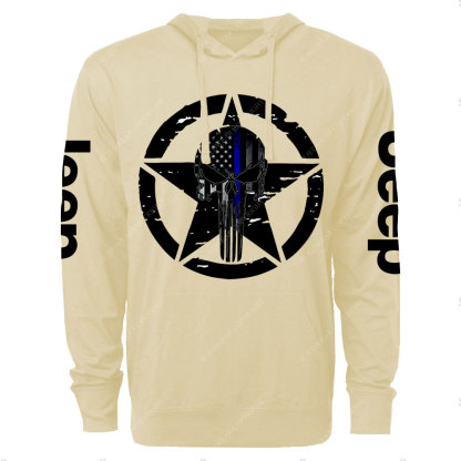Thin Blue Line American Flag Off road Jp Skull Oversized Lightweight Hoodie