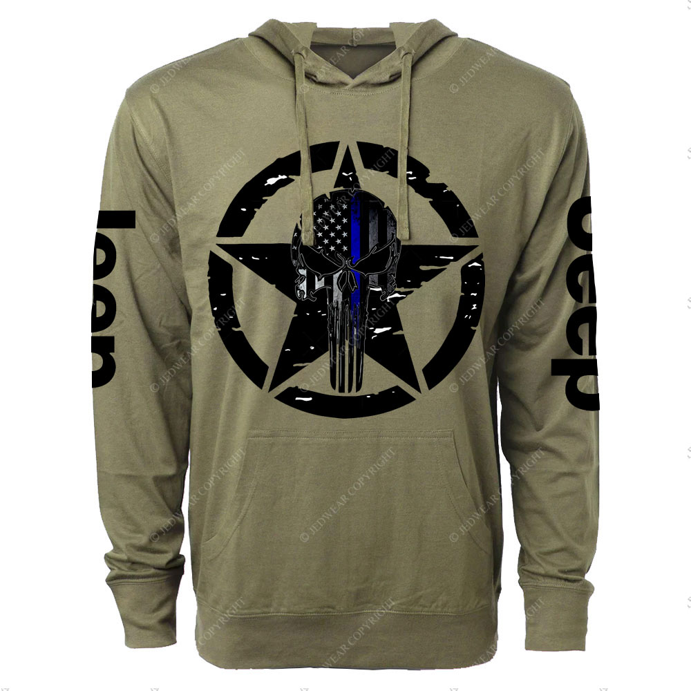 Thin Blue Line American Flag Off road Jp Skull Oversized Lightweight Hoodie
