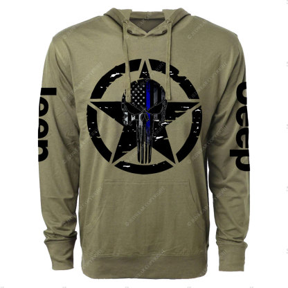 Thin Blue Line American Flag Off road Jp Skull Oversized Lightweight Hoodie