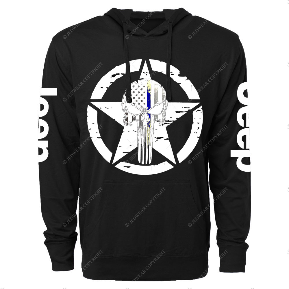 Thin Blue Line American Flag Off road Jp Skull Oversized Lightweight Hoodie