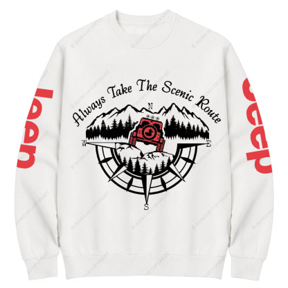 Always Take The Scenic Route Compass Mountains Jp Crew Neck Sweatshirt