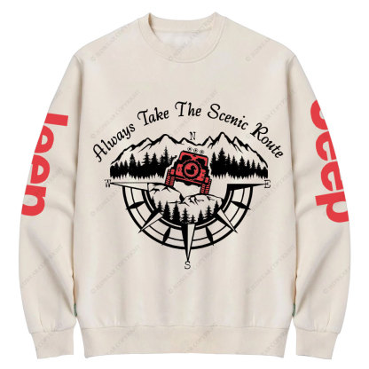 Always Take The Scenic Route Compass Mountains Jp Crew Neck Sweatshirt