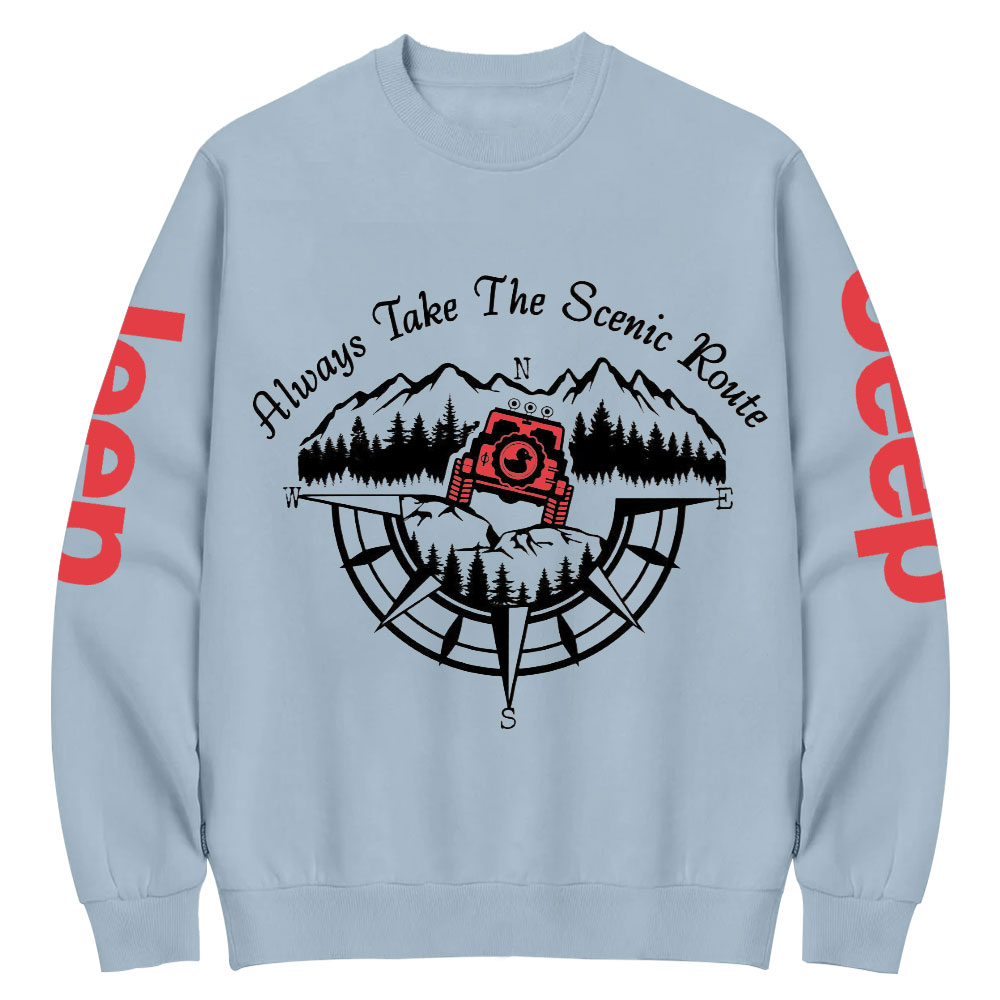 Always Take The Scenic Route Compass Mountains Jp Crew Neck Sweatshirt