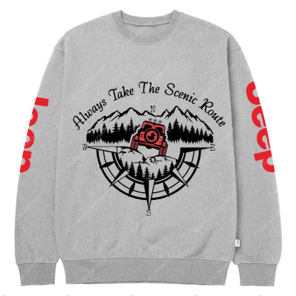 Always Take The Scenic Route Compass Mountains Jp Crew Neck Sweatshirt