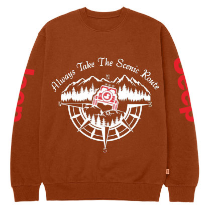 Always Take The Scenic Route Compass Mountains Jp Crew Neck Sweatshirt