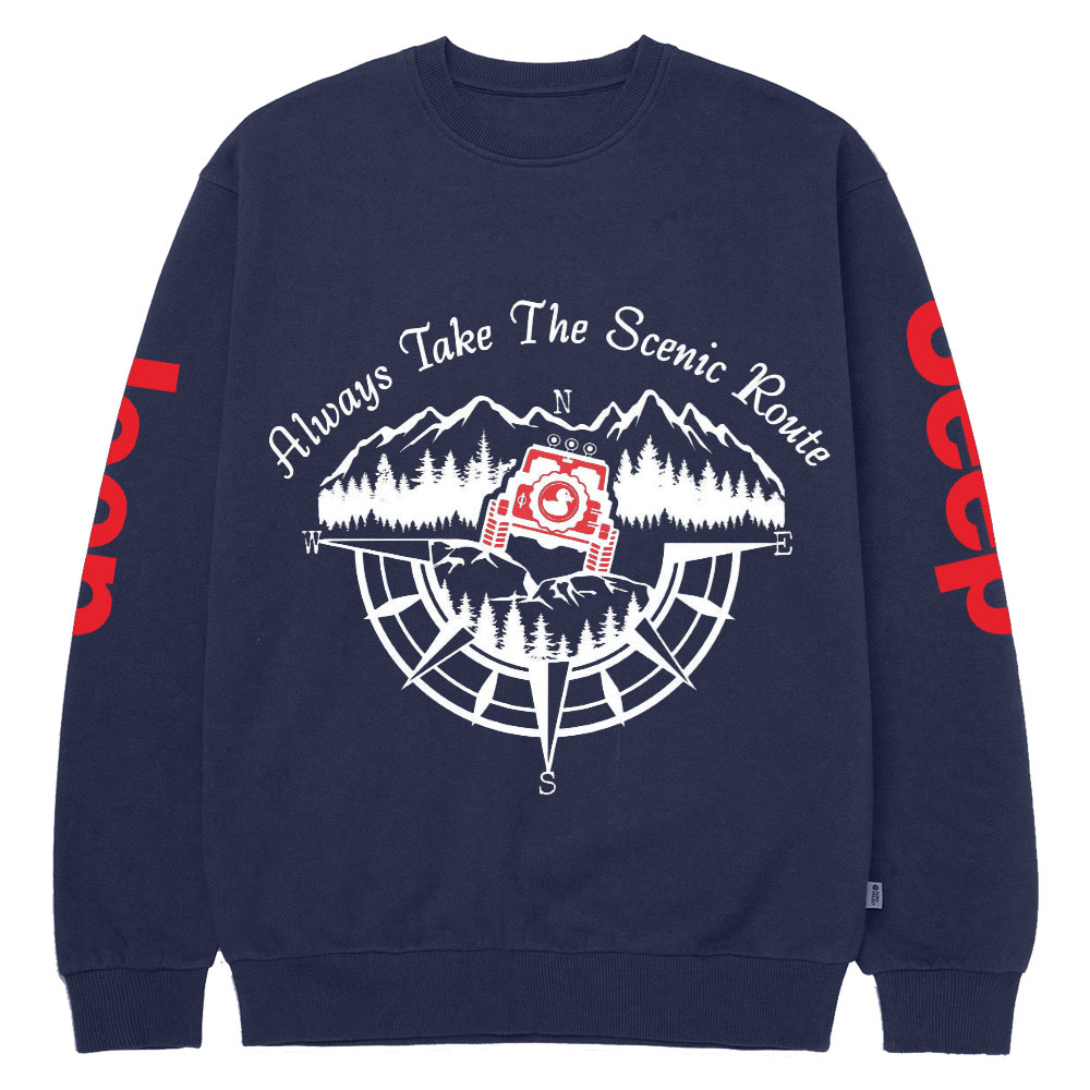 Always Take The Scenic Route Compass Mountains Jp Crew Neck Sweatshirt
