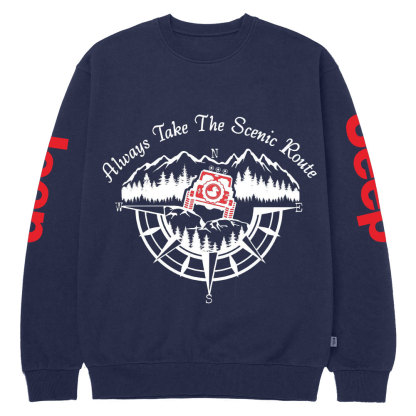 Always Take The Scenic Route Compass Mountains Jp Crew Neck Sweatshirt